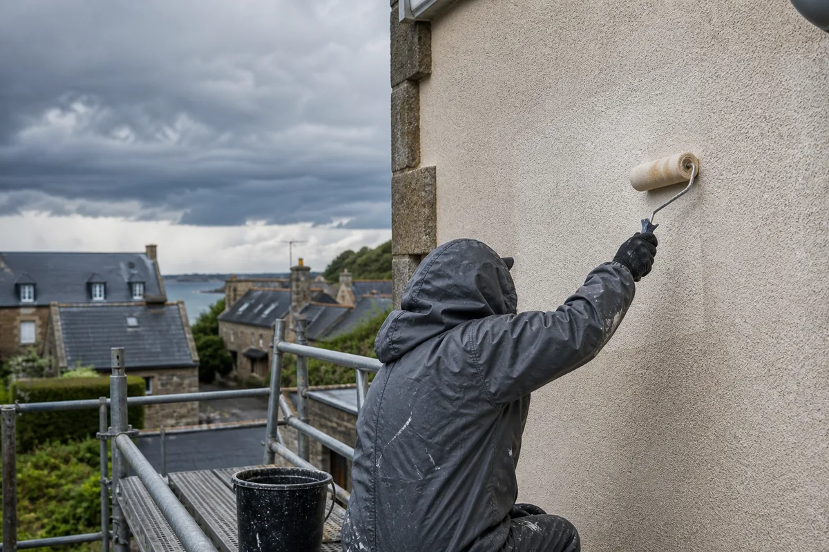 Application au rouleau d&rsquo;un hydrofuge incolore sur un enduit de façade